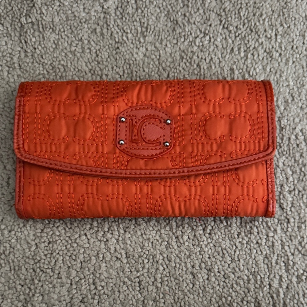 Liz Claiborne Orange Quilted Logo Flap Wallet